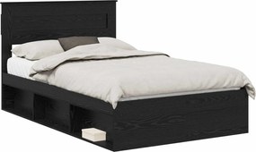 vidaXL Cadru de pat cu headboard Negru 135 x 190 cm Lemn de pin masiv