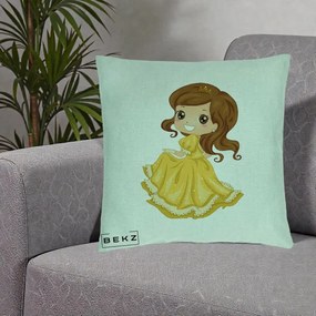 Perna Decorativa Printesa Bella Rochie Aurie, 40x40 cm, Verde Menta, Husa Detasabila, Perna Inclusa, BEKZ®