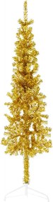 vidaXL Jumătate brad de Crăciun subțire cu suport, auriu, 150 cm