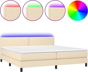 vidaXL Pat cu arcuri, saltea și LED, crem, 200x200 cm, textil