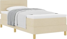 vidaXL Pat cu arcuri cu saltea cu headboard Crem 90 x 200 cm țesătură