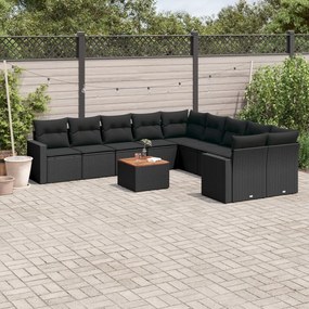 3224312 vidaXL Set canapele de grădină cu perne, 11 piese, negru, poliratan