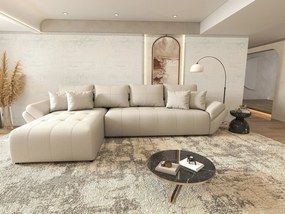 Colțar extensibil dumonde cu ladă de depozitare si sezut confortabil din spuma high-density, Berlin XL Enjoy Beige 350x185 cm