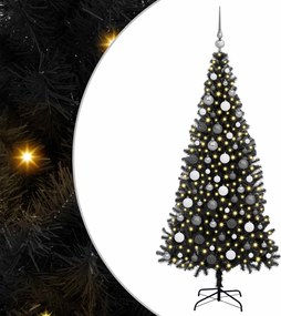 vidaXL Brad de Crăciun cu 300 LED cu suport Negru 180 cm PVC