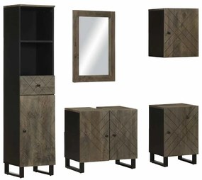 vidaXL Set de mobilier de baie 5 piese din lemn masiv de mango negru