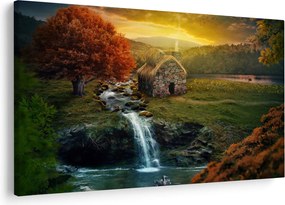Tablou cu căbănuță în peisaj de poveste (90x60 cm)