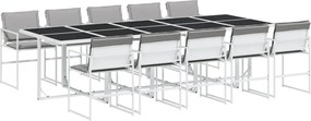 vidaXL Set mobilier de grădină, 11 piese, cu perne, alb, textilenă