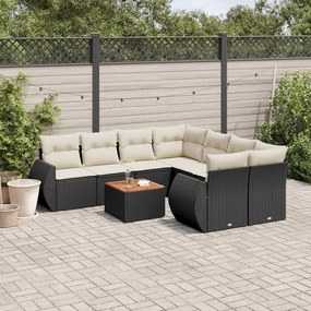 3224929 vidaXL Set mobilier de grădină cu perne, 9 piese, negru, poliratan