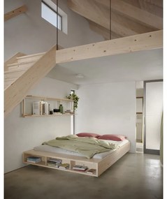 Pat matrimonial în culoare naturală din lemn de pin cu somieră 180x200 cm Merge – Karup Design