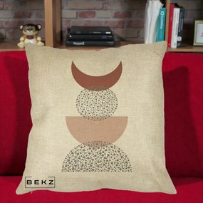 Perna Decorativa Boho Luna Plina si Forme Punctate, 40x40 cm, Crem, Husa Detasabila, Perna Inclusa, BEKZ®
