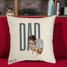 Cadou pentru Tata - Perna Personalizata DAD Tata si Nou-Nascut, 40x40 cm, Ecru, Husa Detasabila, Perna Inclusa, BEKZ®