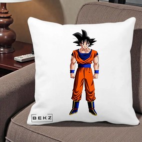 Perna Personalizata Dragon Ball Goku Complet in Gi Portocaliu, 40x40 cm, Alba Mata, Husa Detasabila, Perna Inclusa, BEKZ®