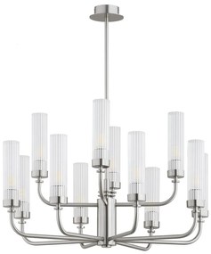Candelabru 12 brate, otel nickel, sticla canelata PRESTON 5088