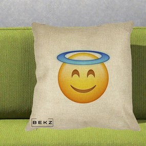 Perna Decorativa Emoji Inger cu Aureola, 40x40 cm, Crem, Husa Detasabila, Perna Inclusa, BEKZ®