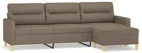 3153436 vidaXL Canapea cu 3 locuri și taburet, taupe, 210 cm, textil