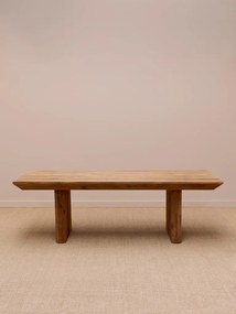 Masă dining din lemn reciclat, natur, 12 locuri, cu două picioare late, 76,5 x 240 x 100 cm, „Authentic”