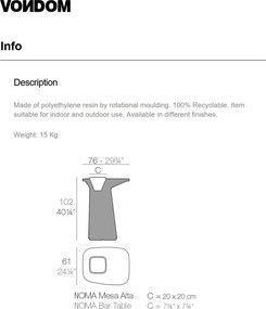 Masa de bar exterior / interior design modern premium MOMA BAR TABLE 45075A Vondom