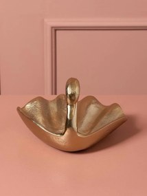 Bol decorativ din aluminiu, auriu, model lebădă cu aripi în valuri, finisaj lucios, 13 x 20 x 18 cm, „Cygne”