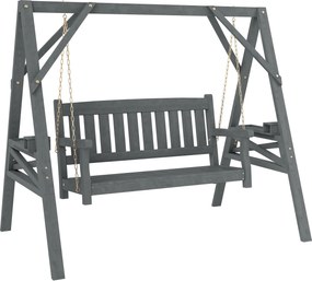 Outsunny Leagăn de grădină pentru 2 persoane, bancă-leagăn din lemn cu polițe, suport pentru băuturi și lanțuri metalice, Gri | Aosom Romania