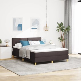vidaXL Pat cu arcuri cu saltea &amp; LED maro închis 140x190 cm țesătură