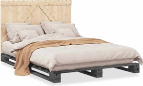 vidaXL Cadru de pat cu tăblie, gri, 140x200 cm, lemn masiv de pin