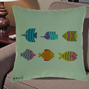Perna Decorativa Pesti Colorati Cartoon, 40x40 cm, Verde, Husa Detasabila, Perna Inclusa, BEKZ®