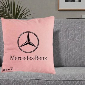 Perna Personalizata cu emblema Mercedes-Benz, 40x40 cm, Roz, Husa Detasabila, Perna Inclusa, BEKZ®