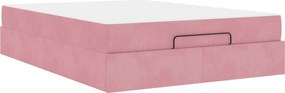 vidaXL Cadru de pat cu saltea cu saltea 2 pcs Roz Catifea