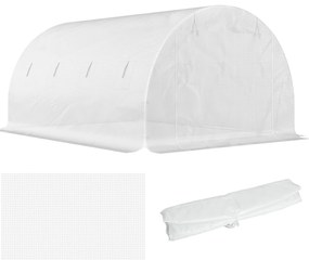 Outsunny Sera din PE cu 8 Ferestre, Ușă Enrolabilă și Margini Îngropate, 4x3x2 m, Albă | Aosom Romania