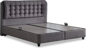 Pat matrimonial cu lada LATEKS COMFORT 160x200, stofa gri, somiera inc