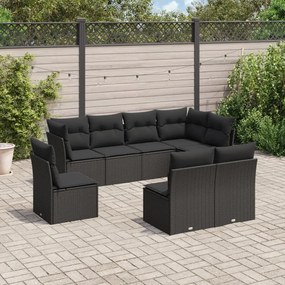 3217755 vidaXL Set mobilier de grădină cu perne, 8 piese, negru, poliratan