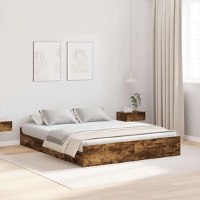 vidaXL Cadru de pat cu depozitare cu sertar Stejar afumat 140 x 200 cm