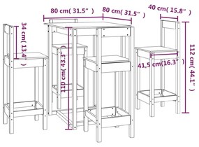 Set mobilier de bar, 5 piese, maro miere, lemn masiv de pin