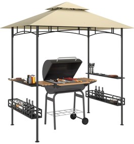 Outsunny Cort de Grătar, Cort de BBQ, Foisor de Grădină cu 2 Rafturi, Coșuri de Depozitare, Carlige, pentru Terasă, Bej | Aosom Romania