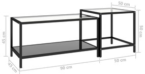 Mese de ceai, 2 buc., negru, sticla securizata 2, transparent si negru