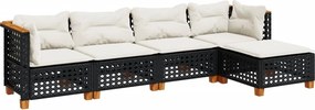 vidaXL Set mobilier de grădină cu perne, 5 piese, negru, poliratan