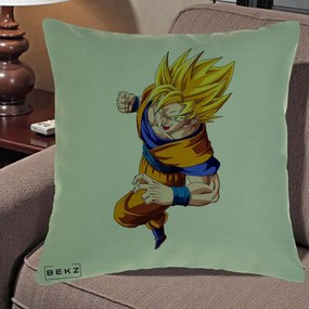 Perna Personalizata Dragon Ball Goku Super Saiyan 2 Lupta, 40x40 cm, Verde, Husa Detasabila, Perna Inclusa, BEKZ®