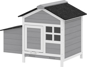 PawHut Coteț din lemn, acoperiș din asfalt și cuibar adăpost pentru 4 găini cu fereastră din acril 92 x 64 x 69 cm gri | Aosom Romania