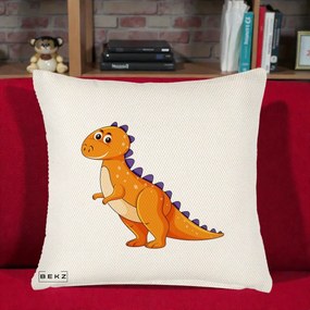 Perna Decorativa T-Rex Portocaliu, 40x40 cm, Crem Reliefat, Husa Detasabila, Perna Inclusa, BEKZ®