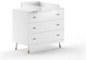 Comodă cu 3 Sertare și Masă de Înfășat, Alb Satinat (MDF) – Billy – Vipack