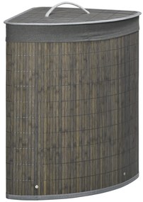 HOMCOM Cos de rufe din bambus pentru colt 55L cu capac si sac detasabil 38 x 38 x 57 cm gri | Aosom Romania