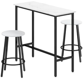 HOMCOM Set Masă și 2 Scaune de Bar din PAL, MDF și Oțel, 100x40x90 cm, Alb și Negru | Aosom Romania