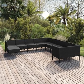 3094517 vidaXL Set mobilier de grădină cu perne, 11 piese, negru, poliratan