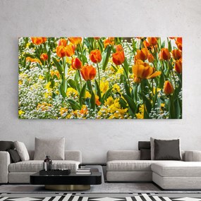 Tablou Canvas, 40x80cm, Dormitor si Living, Flori, Flori in natura, Colorful Tulips Garden