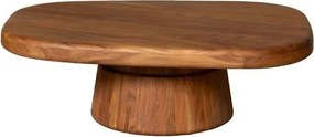 Măsuță de cafea ovală din lemn de acacia, maro, cu contur organic și picior central conic, 38 x 116 x 86 cm, „Ningula”