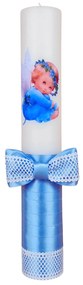 Lumanare botez decorata Ingeras albastru deschis 4,5 cm, 35 cm