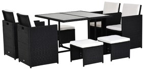 Outsunny Set Mobilier de Grădină încorporabil 8 persoane 9 piese rășină împletită 4 fire imitație răchită Negru Perne detașabile crem | Aosom Romania