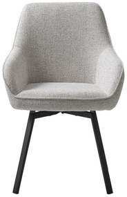 Scaun de sufragerie gri deschis cu cotiere tapițat Alma – Unique Furniture