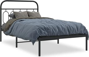 vidaXL Cadru de pat metalic cu tăblie, negru, 100x190 cm