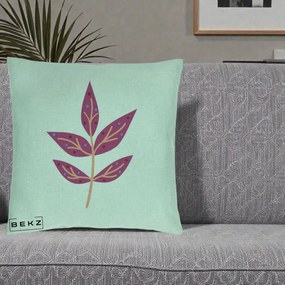 Perna Decorativa Ramura Botanica Mov, 40x40 cm, Verde Menta, Husa Detasabila, Perna Inclusa, BEKZ®